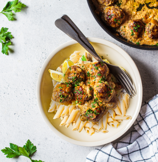 Lemony Ricotta Penne with Turkey Meatballs