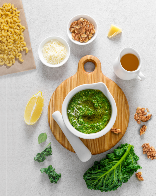 White Bean Pasta with Creamy Kale Pesto