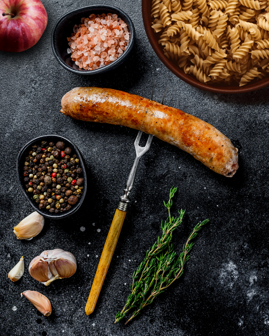 Chicken Apple Sausage Rotini with Maple-Roasted Roots & Arugula